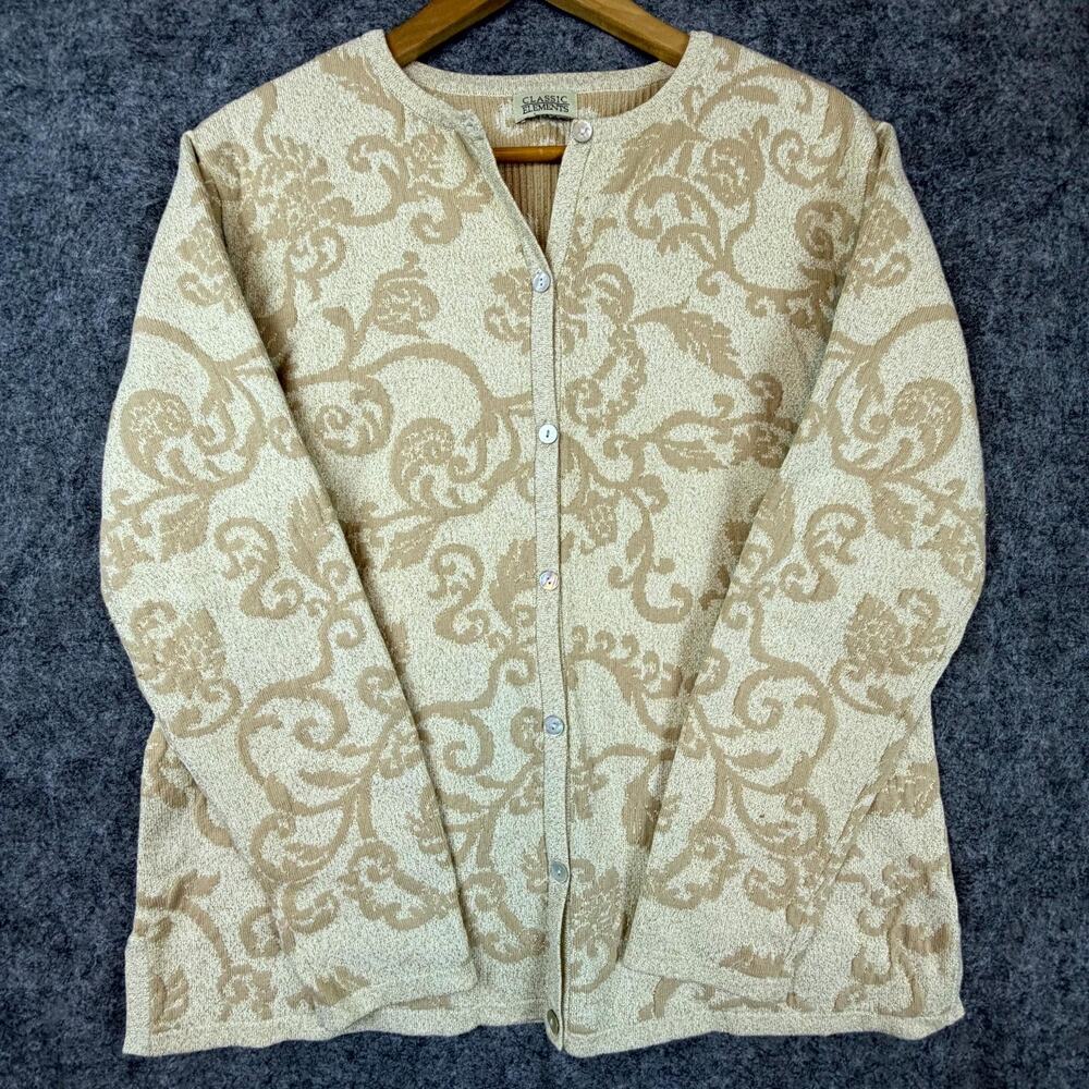 VTG Classic Elements Cardigan Sweater Womens Large Gold Sparkle Elegant Holiday